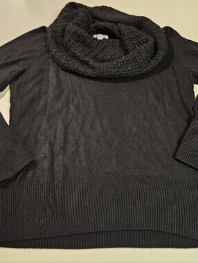 Womens Chunky Sequin Cowal Neck Sweater Size L BLACK FROM NY&CO